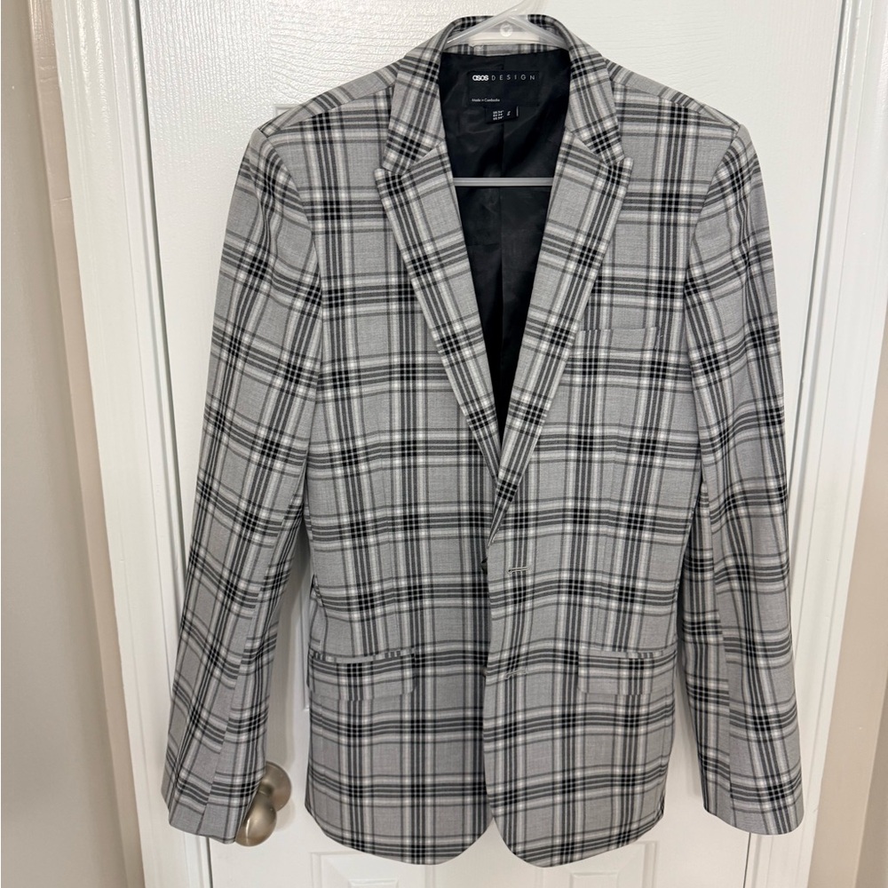 Men's Gray Plaid Blazer from ASOS